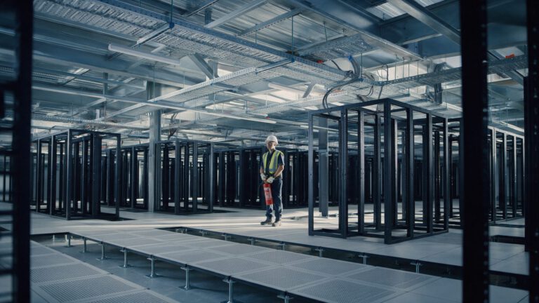 Brandwache in einer Data Hall während der Einrichtung