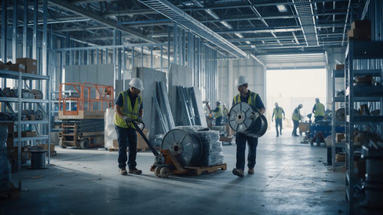 General Operatives beim Materialtransport auf einer Rechenzentrumsbaustelle