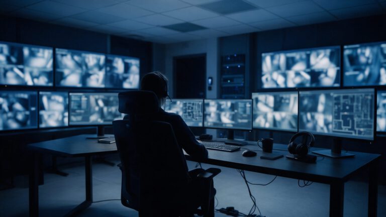 Security control room monitoring a data center