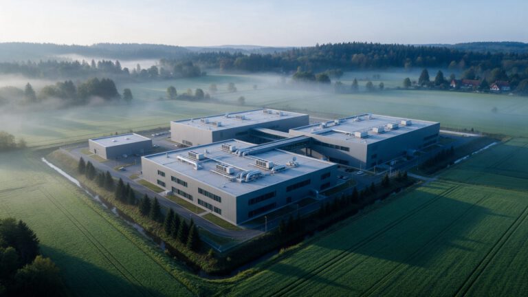Aerial view of a data center campus