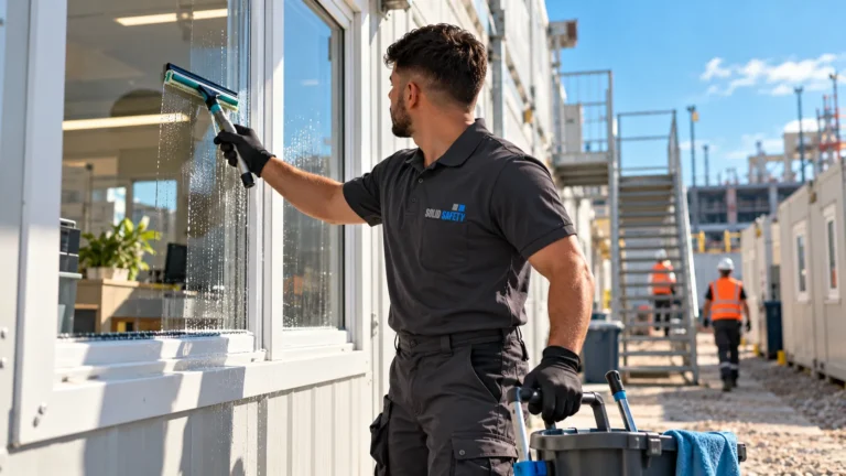 Fensterreinigung an einem Baucontainer (KI-generiert)